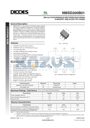 NMSD200B01-7 datasheet - 200 mA SYNCHRONOUS RECTIFIER FEATURING N-MOSFET AND SCHOTTKY DIODE