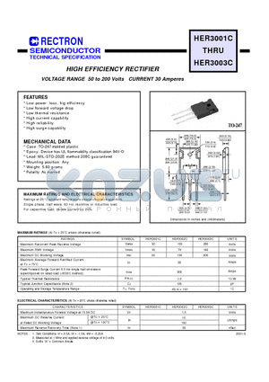 HER3001C datasheet - HIGH EFFICIENCY RECTIFIER (VOLTAGE RANGE 50 to 200 Volts CURRENT 30 Amperes)