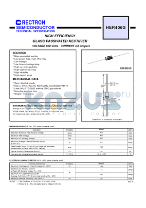 HER406 datasheet - HIGH EFFICIENCY GLASS PASSIVATED RECTIFIER (VOLTAGE 600 Volts CURRENT 4.0 Ampere)