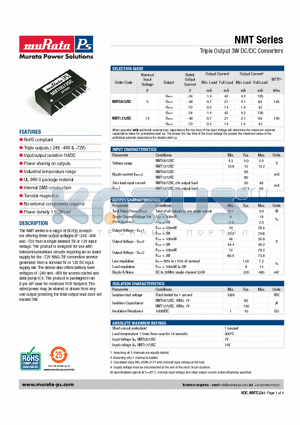 NMT0572SC datasheet - Triple Output 3W DC/DC Converters