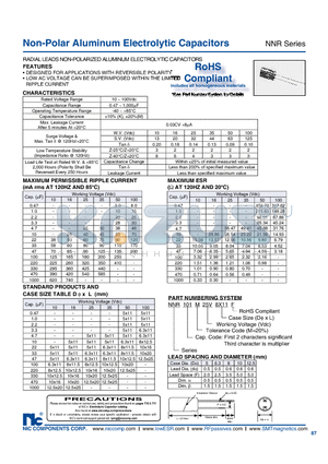 NNR datasheet - Non-Polar Aluminum Electrolytic Capacitors