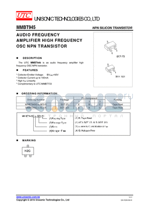 MMBT945G-X-AE3-R datasheet - AUDIO FREQUENCY AMPLIFIER HIGH FREQUENCY OSC NPN TRANSISTOR