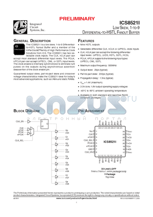 ICS8521I datasheet - LOW SKEW, 1-TO-9 DIFFERENTIAL-TO-HSTL FANOUT BUFFER