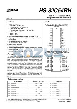 HS1-82C54RH datasheet - Radiation Hardened CMOS Programmable Interval Timer