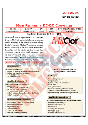 MQFL-28V-09S-Y-ES datasheet - HIGH RELIABILITY DC-DC CONVERTER