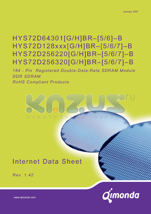 HYS72D64301GBR-5-B datasheet - 184 - Pin Registered Double-Data-Rate SDRAM Module