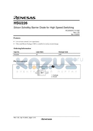 HSU226 datasheet - Silicon Schottky Barrier Diode for High Speed Switching