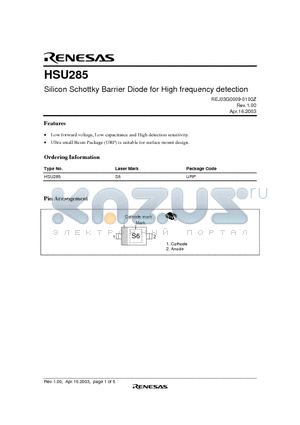 HSU285 datasheet - Silicon Schottky Barrier Diode for High frequency detection