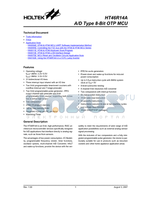 HT46R14A datasheet - A/D Type 8-Bit OTP MCU