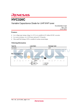 HVC326C datasheet - Variable Capacitance Diode for UHF/VHF tuner