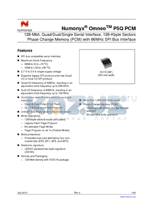 NP5Q128A13ESFC0E datasheet - 128-Mbit, Quad/Dual/Single Serial Interface, 128-Kbyte Sectors Phase Change Memory (PCM) with 66MHz SPI Bus Interface