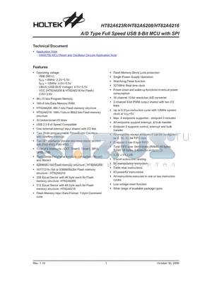 HT82A623R datasheet - A/D Type Full Speed USB 8-Bit MCU with SPI