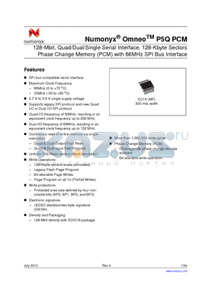 NP5Q128AE3ESFC0E datasheet - 128-Mbit, Quad/Dual/Single Serial Interface, 128-Kbyte Sectors Phase Change Memory (PCM) with 66MHz SPI Bus Interface
