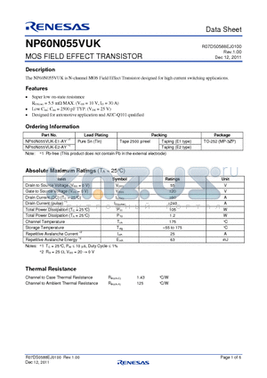 NP60N055VUK-E1-AY datasheet - MOS FIELD EFFECT TRANSISTOR