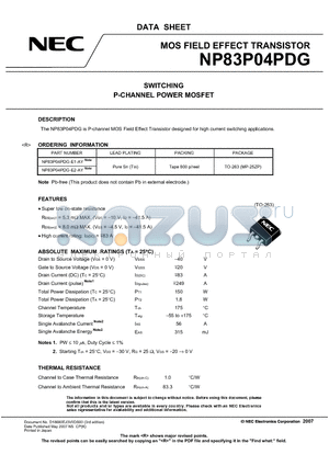 NP83P04PDG-E2-AY datasheet - MOS FIELD EFFECT TRANSISTOR