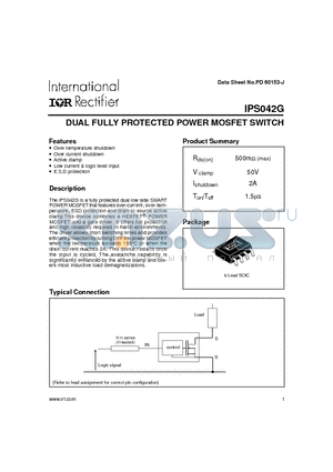 IPS042G datasheet - DUAL FULLY PROTECTED POWER MOSFET SWITCH