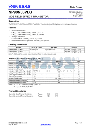 NP90N03VLG-E1-AY datasheet - MOS FIELD EFFECT TRANSISTOR