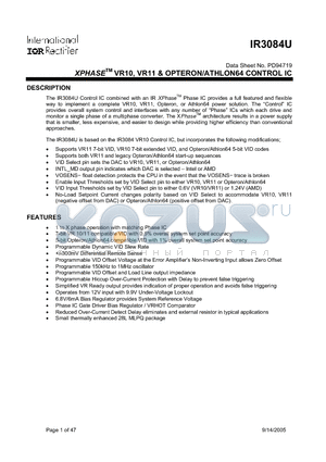 IR3084UMPBF datasheet - XPHASETM VR10, VR11 & OPTERON/ATHLON64 CONTROL IC