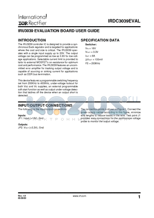 IRDC3039EVAL datasheet - IRU3039 EVALUATION BOARD USER GUIDE