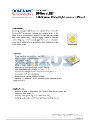 NPF-TSD datasheet - SPNovaLED InGaN Warm White High Lumens : 350 mA