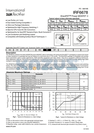 IRF6678 datasheet - DirectFET  Power MOSFET