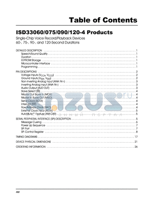 ISD33060P datasheet - Single-Chip Voice Record/Playback Devices 60-, 75-, 90-, and 120-Second Durations