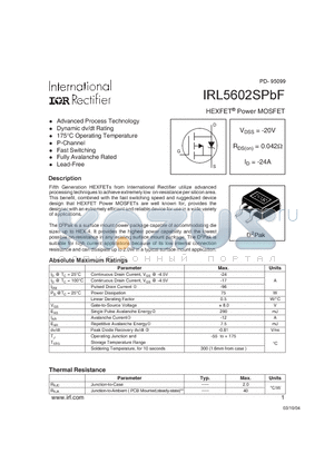 IRL5602SPBF datasheet - HEXFET Power MOSFET