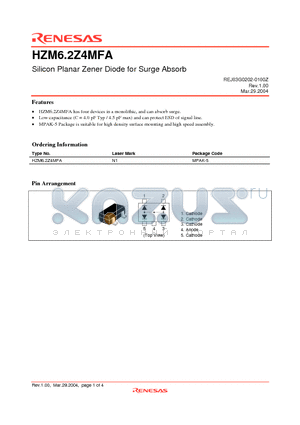 HZM6.2Z4MFA datasheet - Silicon Planar Zener Diode for Surge Absorb