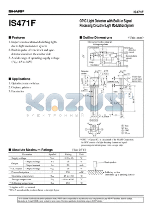 IS471F datasheet - OPIC Light Detector with Built-in Signal Processing Circuit for Light Modulation System