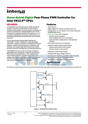 ISL95820CRTZ datasheet - Green Hybrid Digital Four Phase PWM Controller for Intel VR12.5 CPUs