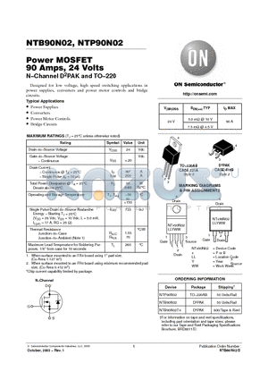 NTB90N02 datasheet - Power MOSFET 90 Amps, 24 Volts