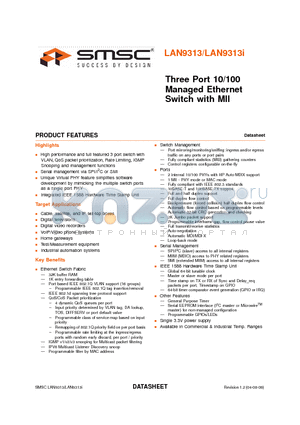 LAN9313I datasheet - Three Port 10/100 Managed Ethernet Switch with MII