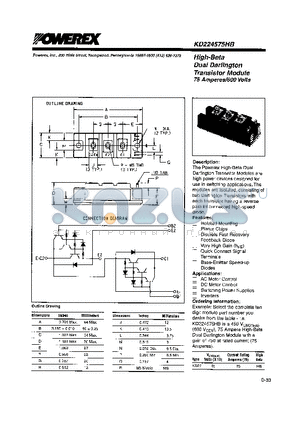 KD224575HB datasheet - HIGH-BETA DUAL DARLINGTON TRANSISTOR MODULE 75AMPERES/600VOLTS