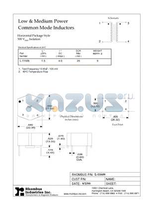 L-11609 datasheet - Low & Medium Power Common Mode Inductors