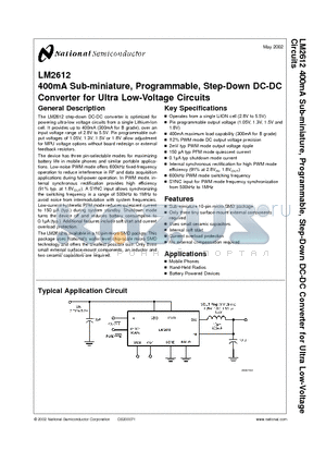 LM2612ABPX datasheet - 400mA Sub-miniature, Programmable, Step-Down DC-DC Converter for Ultra Low-Voltage Circuits