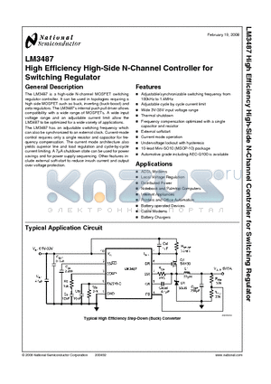 LM3487 datasheet - High Efficiency High-Side N-Channel Controller for Switching Regulator