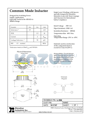 L-394 datasheet - Common Mode Inductor