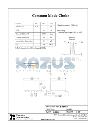 L-45071 datasheet - Common Mode Choke