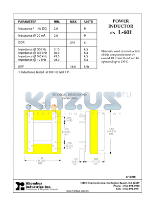 L-601 datasheet - POWER INDUCTOR