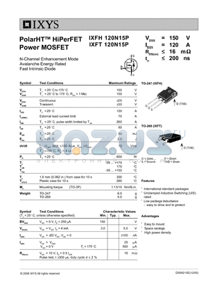 IXFH120N15P datasheet - PolarHT HiPerFET Power MOSFET