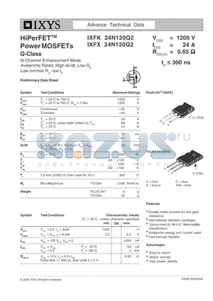 IXFX24N120Q2 datasheet - HiPerFET Power MOSFETs Q-Class