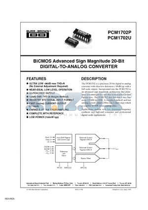 PCM1702U-K datasheet - BiCMOS Advanced Sign Magnitude 20-Bit DIGITAL-TO-ANALOG CONVERTER