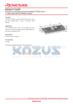 M30201T-52SP datasheet - Converter for Connecting Pod Probe M30201T-PRB to 52-pin 1.778mm-pitch SDIP (for M30201 Group)