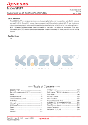 M306V8FJFP datasheet - SINGLE-CHIP 16-BIT CMOS MICROCOMPUTER