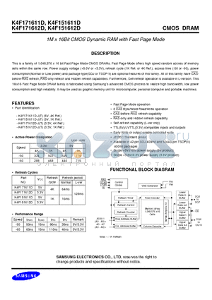 K4F151611D datasheet - 1M x 16Bit CMOS Dynamic RAM with Fast Page Mode