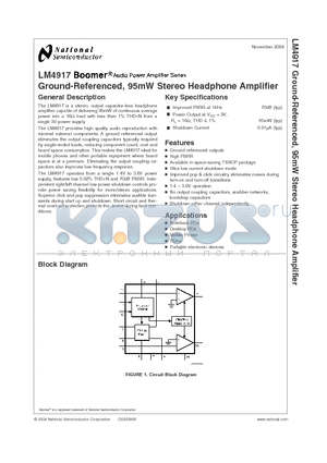 LM4917 datasheet - Ground-Referenced, 95mW Stereo Headphone Amplifier