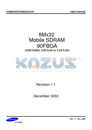 K4M563233D datasheet - 8Mx32 Mobile SDRAM 90FBGA