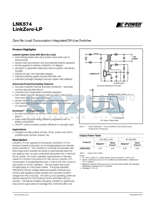 LNK574DG datasheet - Zero No-Load Consumption Integrated Off-Line Switcher