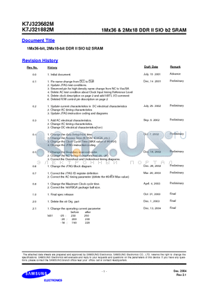 K7J321882M datasheet - 1Mx36 & 2Mx18 DDR II SIO b2 SRAM