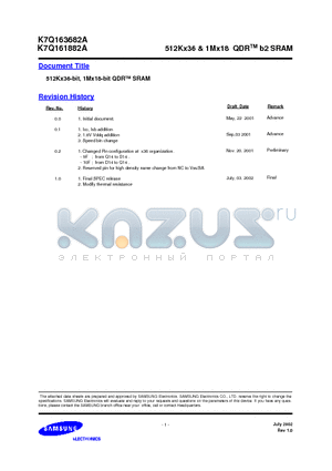 K7Q163682A datasheet - 512Kx36 & 1Mx18 QDR b2 SRAM